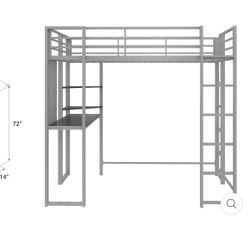 Two Single 1 Grey 1 Black Metal Loft Beds With Desk