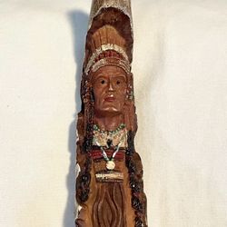 Hand Painted NATIVE AMERICAN INDIAN Sculpture - Carved Antler - Poly Stone - 6”