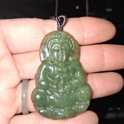 Certified Grade A Deep Green Olive Jade Jadeist Burma Huanyin Lady Buddha Pdnt Rope Size 2x1.25" High Translucent.