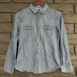Old Navy Small Women’s Blue Chambray Denim Button-Down Shirt (Read Description)