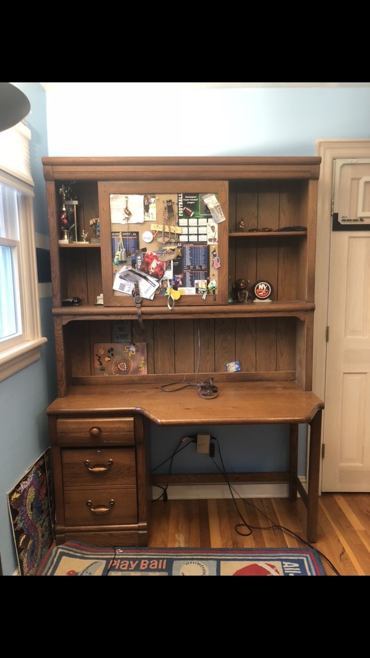 All wood 2 draw desk and hutch