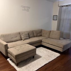 Beige Sectional With Ottaman