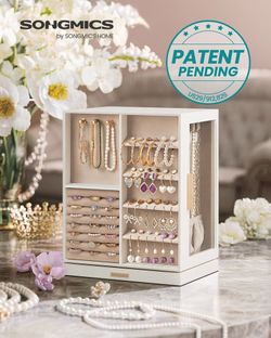 Jewelry Box 360° Rotating with 5 Drawers Cloud White