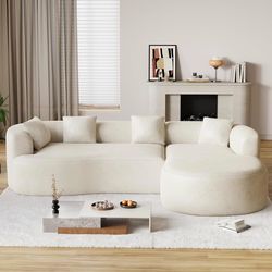 Luxury Modern Tight Curved Back Sofa, 111” Minimalist Style Comfy Couch for Living Room Apartment, 4 Seater Modular Chenille Sectional with 4 Throw Pi