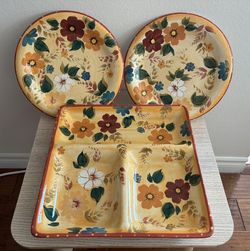 Oneida kitchen Sunset Bouquet Platter and 2 dinner Plates / fall / autumn / Halloween