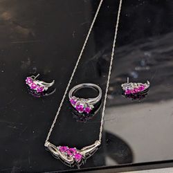 10k 4pc White Gold Chain And Ring Set 