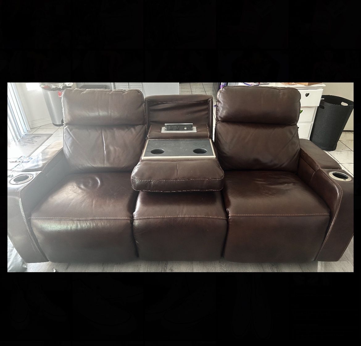 Brown Reclining Leather Couch