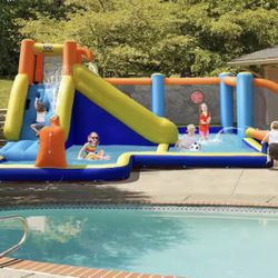 Giant Soccer-Themed Inflatable Water Slide Bouncer Bounce House with Splash Pool without Blower