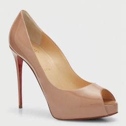 Christian Louboutin-Nude/ Beige Patent Peep Toe