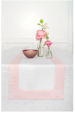 Solino Home 100% Pure Linen Table Runner, 14 x 90 in, Avocado and White color for dining table, decor, party, Contempo, machine washable, indoor outdo