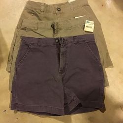 Patagonia Camp/hiking Shorts New, 3 Pair: 2 Khaki, 1 Purple Size 30 (waist), 5” Inseam