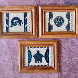 Vintage Southwest Decor - Framed Mini Southwest Tapestry Set Of 3