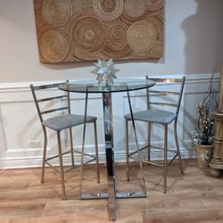 Gorgeous Modern Chrome & Tempered Glass Bar Table Set