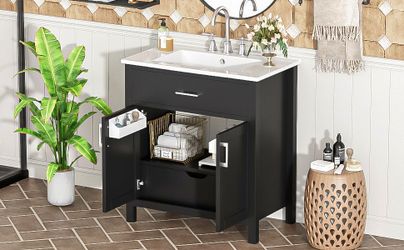 30-Inch Bathroom Vanity with Ceramic Sink and Ample Storage - The Perfect Choice for Small Bathrooms