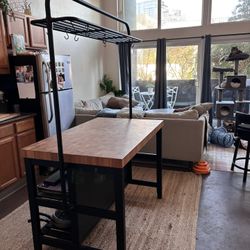 Kitchen Island w/ Rack & Storage 