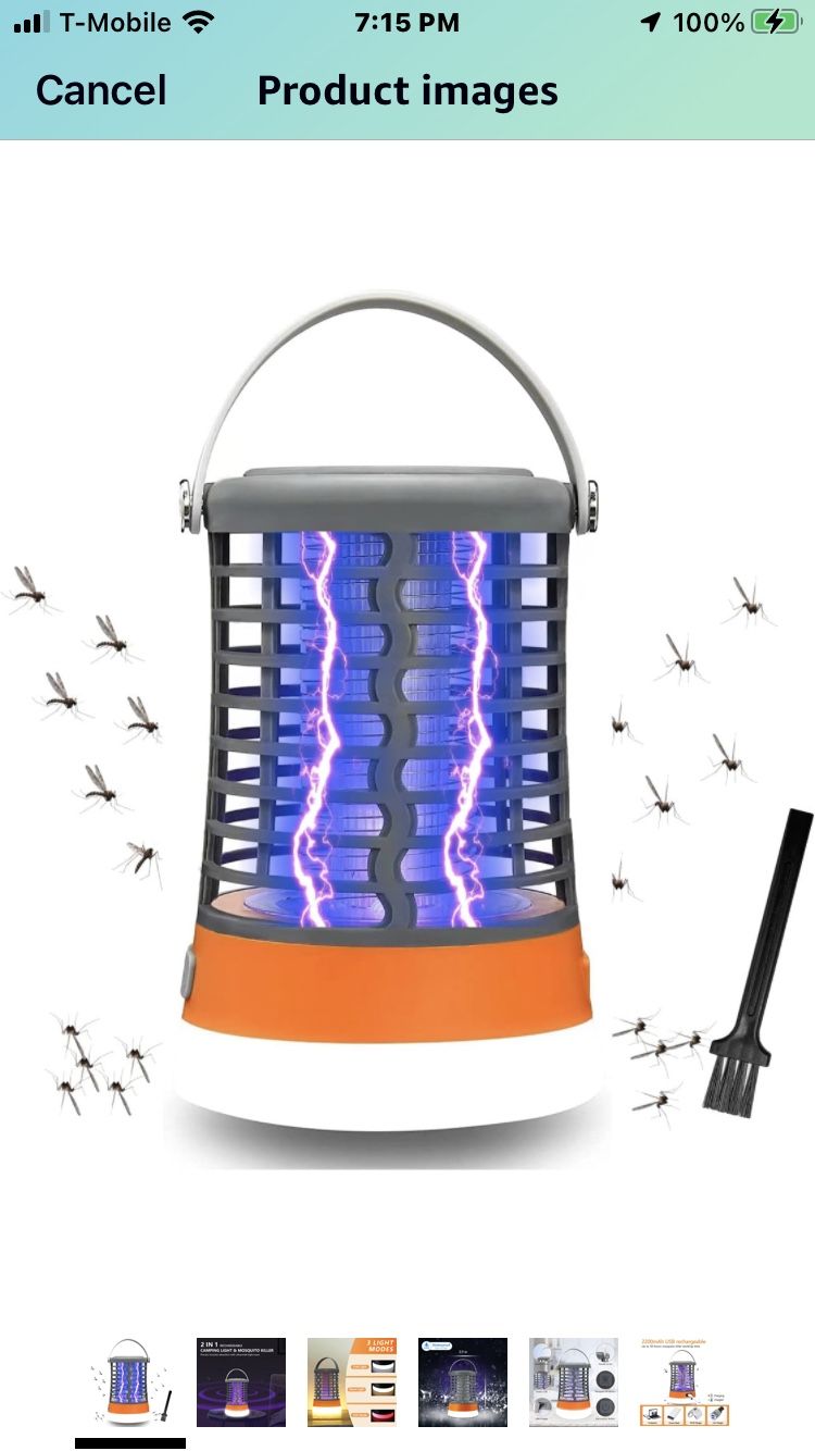 Bug Zapper Outdoor Bug Repellent Rechargeable Camping Lamp Waterproof Mosquito Killer Fly Trap Mosquito Repellent Portable Bug Zapper for Outdoor, Pat