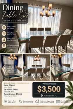 Luxury Modern Glass Dining Table Set with 8 Chairs – City Furniture – $3,500