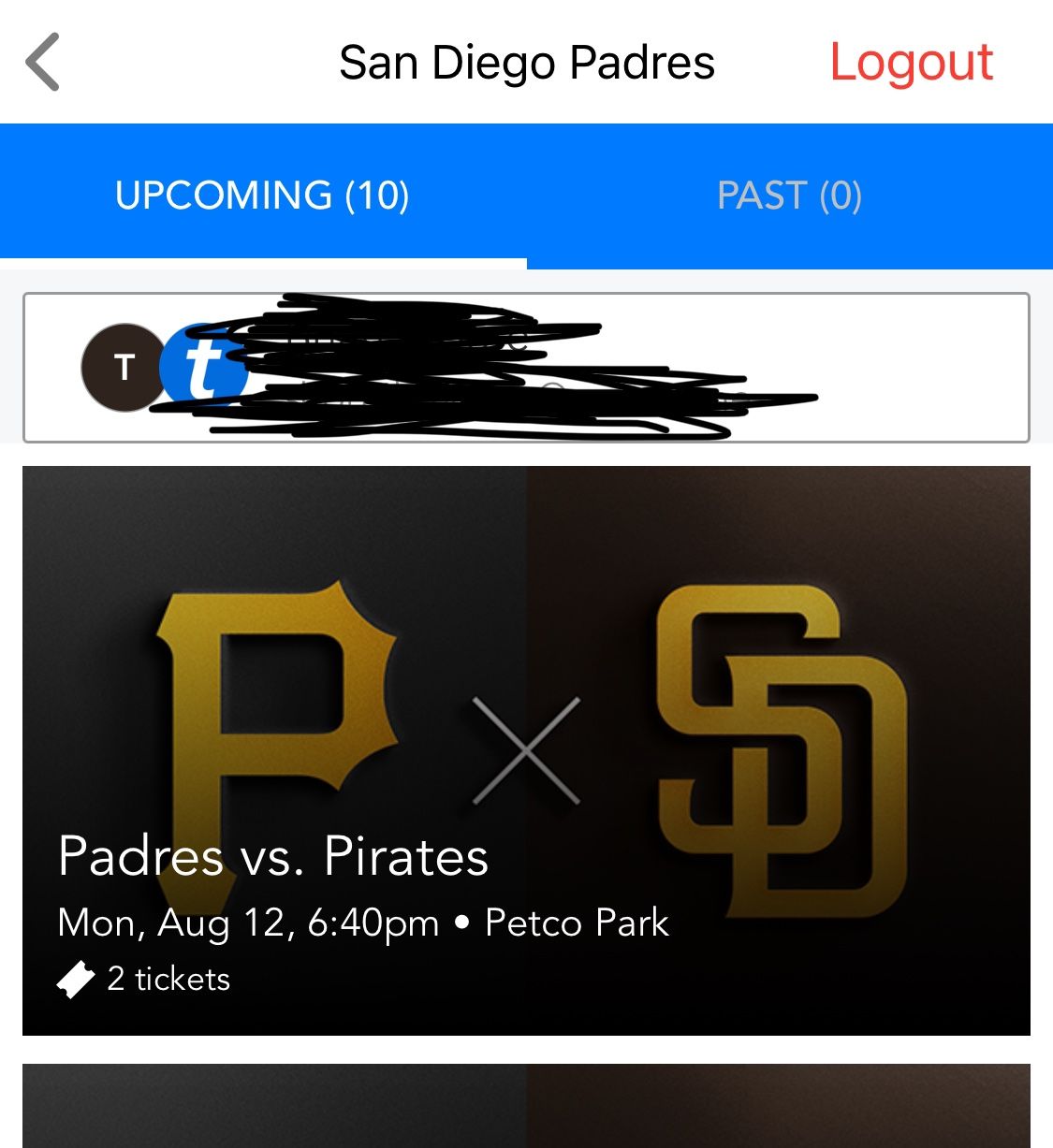 2 Tix for Padres vs Pirates Monday 8/12