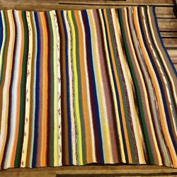 VTG Handmade Multi color Striped Crochet Blanket