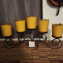 HOME INTERIOR CANDELERO Y 7 VELAS DE FRASCO AMARILLO