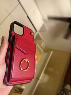Red Leather Wallet Phone Case with Ring Stand