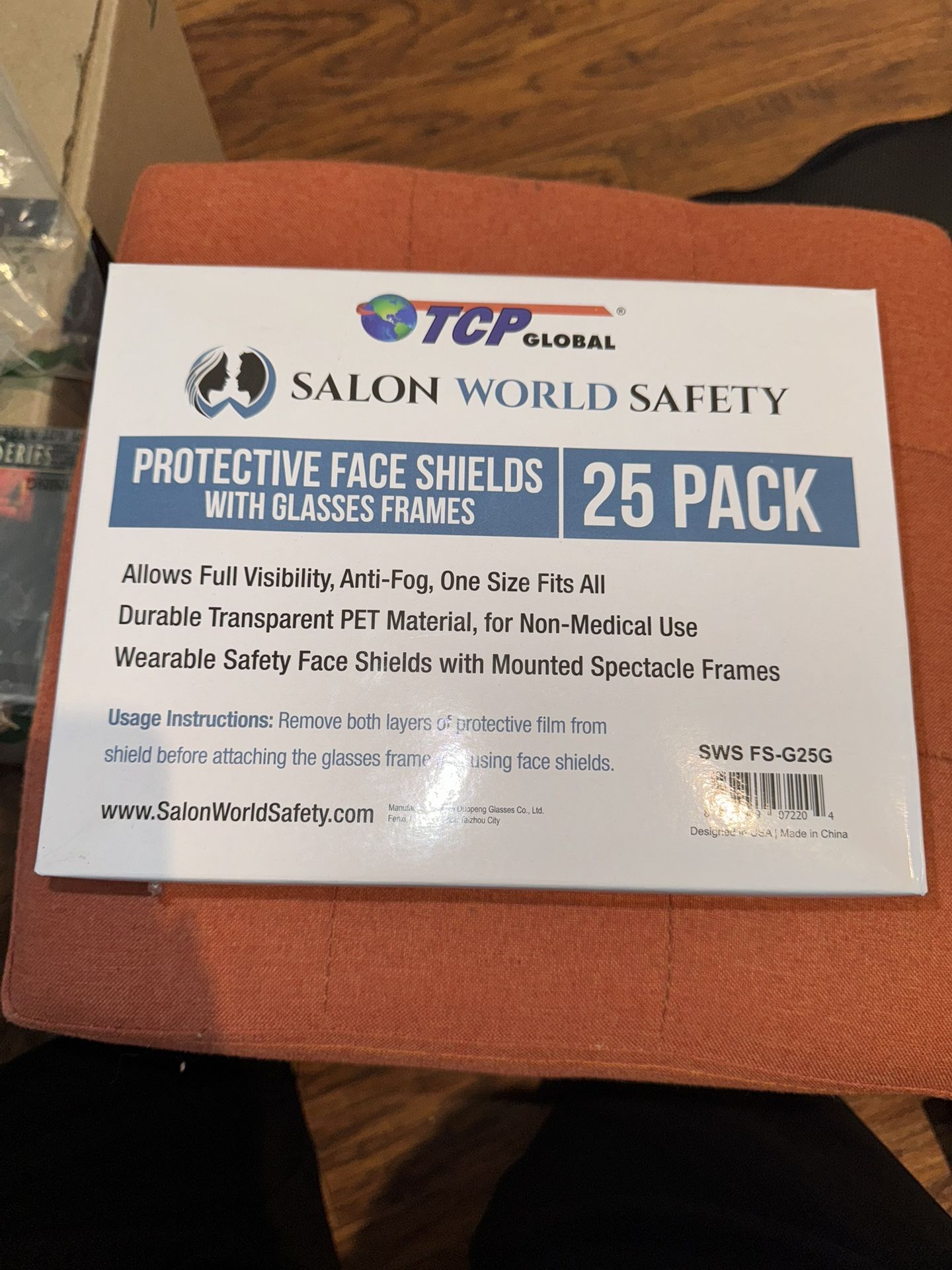 $10-SALON WORLD SAFETY PROTECTIVE FACE SHIELDS WITH GLASSES FRAMES 25 PACK
