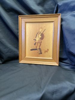Buchschmid & Gretaux B.G. German Wood Inlay Marquetry Artwork “ Hunter With Dog”