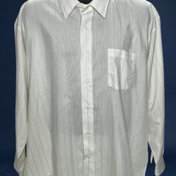 Vintage Golden V Big 3XL Button Down Long Sleeve White Dress Shirt - USA Made