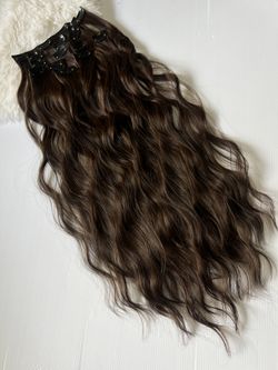 22 In copper Brown water wave Clip In Hair Extensions