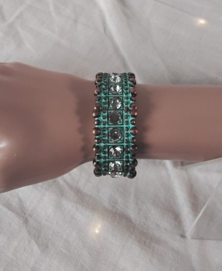 Aztec Style Bracelet Copper and Turquoise Tone with Glass Stones