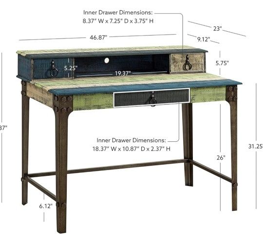 Antique Bronze Desk Multicolor Accents Calypso Powell Furniture