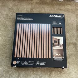 Artika Sonolok Acoustic Slat Wall Panels – Walnut on Black | New Open Box | 15.5 Sq Ft Kit