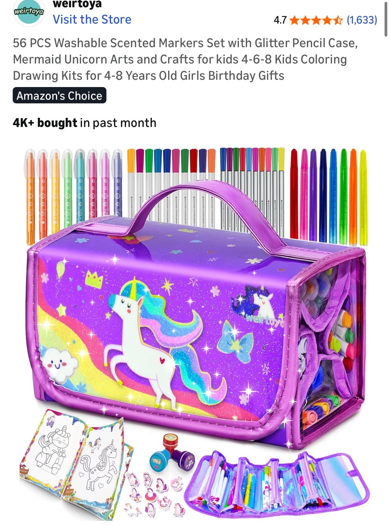 56 PCS Washable Scented Markers Set with Glitter Pencil Case