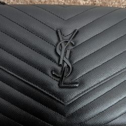 Yves Saint Laurent Cassandre Long Wallet Black Leather with YSL Crossbody Chain