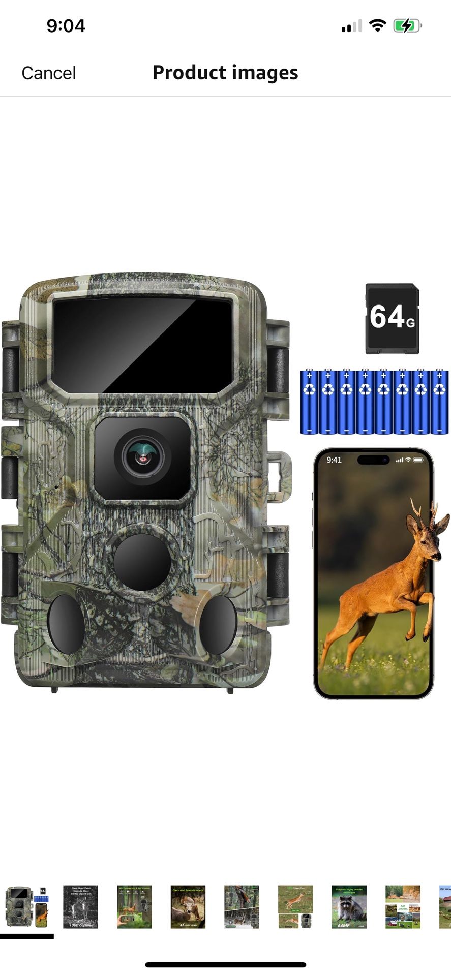 Trail Camera,WiFi Trail Cam 4K 64MP Game Camera 64GB Memory Card 8 Batteries with Night Vision