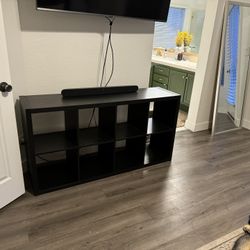 Bookshelf Or stand Shelving , We Used As Vertical Bookshelf And TV Stand , Black , 58 In Long, 30 In Wide 15 In Depth