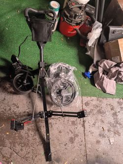 3-Wheel Collapsible Push Pull Golf Cart, Black Metal/Plastic Bag Holder