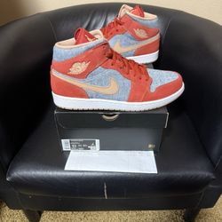 Brand new Air Jordan’s 1 mid Red Denim 1’s size 13 with original box and proof of purchase. 