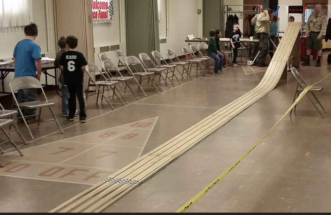 PINEWOOD DERBY TRACK - WOOD CUSTOM MADE WITH TWO LANES.