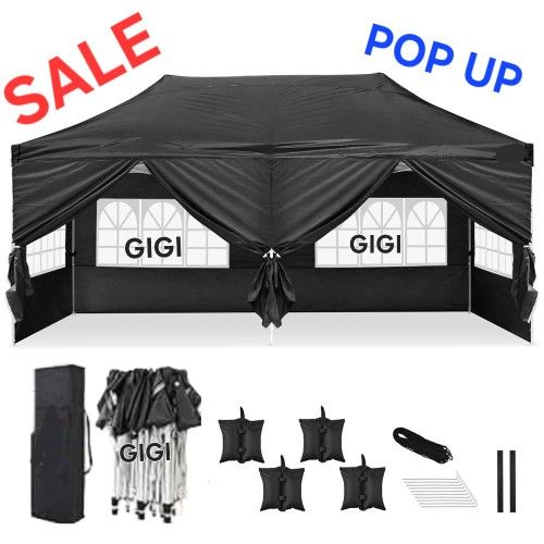 10x20 Pop up Canopy Tent, Protable Canopy Tent with Sidewalls Waterproof Commercial Pop up Tent for Parties, Wedding, Camping, Courtyard.