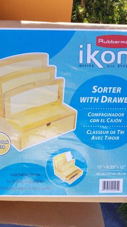Oak letter and paper sorter with drawer brand new in the box oak finish