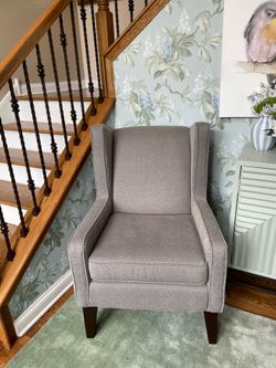 Gray fabric upholstered Wing Chair