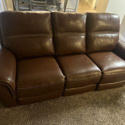 Brown Leather Reclining Sofa Excellent Conditio