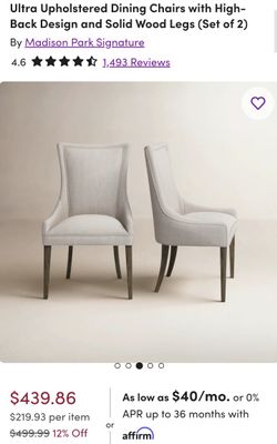 Ultra Upholstered Dining Chairs with High-Back Design and Solid Wood Legs (Set of 2)