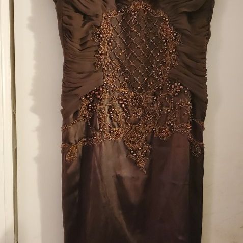 cache beaded dress Vintage Silk and Cache Luxe Brown Beaded Dress