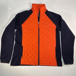 Lauren Ralph Lauren Active L-RL Orange Quilt Blue Fleece Light Jacket Womens Large