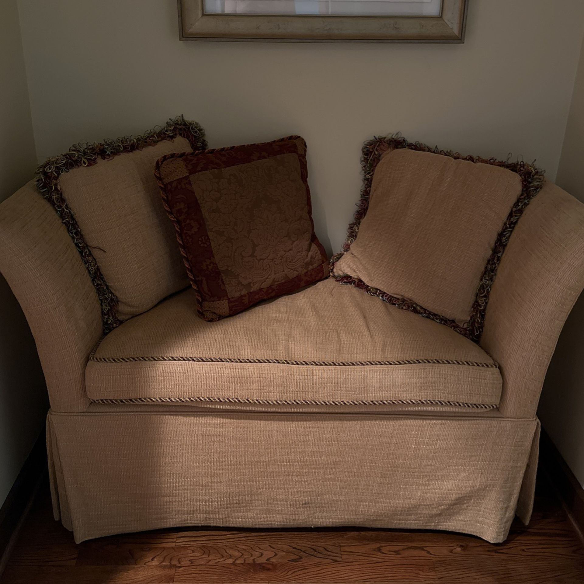 Gold Chenille Upholstered Bench Loveseat