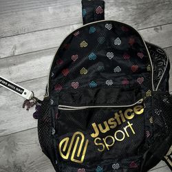 justice backpack with keychains attached 