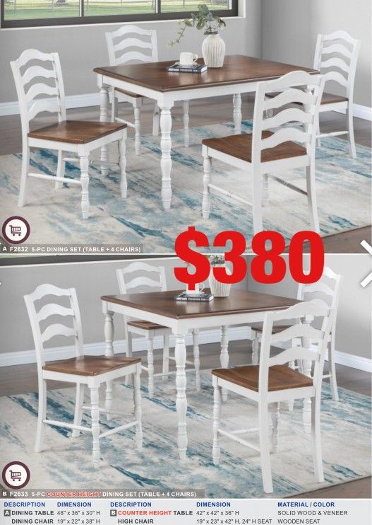 5 piece dining set. Assembly required.  Assembly not included.  Tax included.  Free local delivery.  