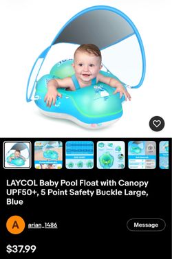 LAYCOL Baby Pool Float with Canopy UPF50+, 5 Point Safety Buckle Large, Blue